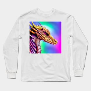 Purple and Gold Fairy Dragon in a Rainbow Long Sleeve T-Shirt